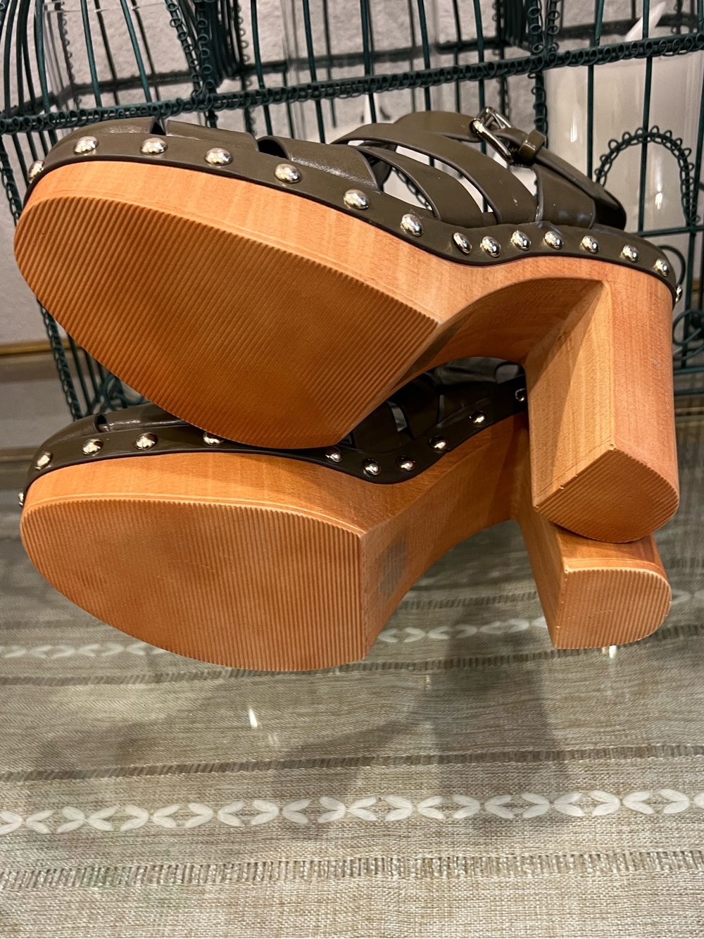 Nine West Olive Leather Woven Slingback Clogs - Picture 5 of 6